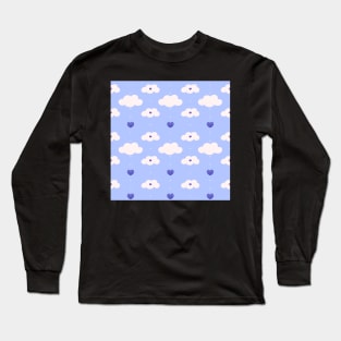 Light blue pattern with clouds, hearts Long Sleeve T-Shirt